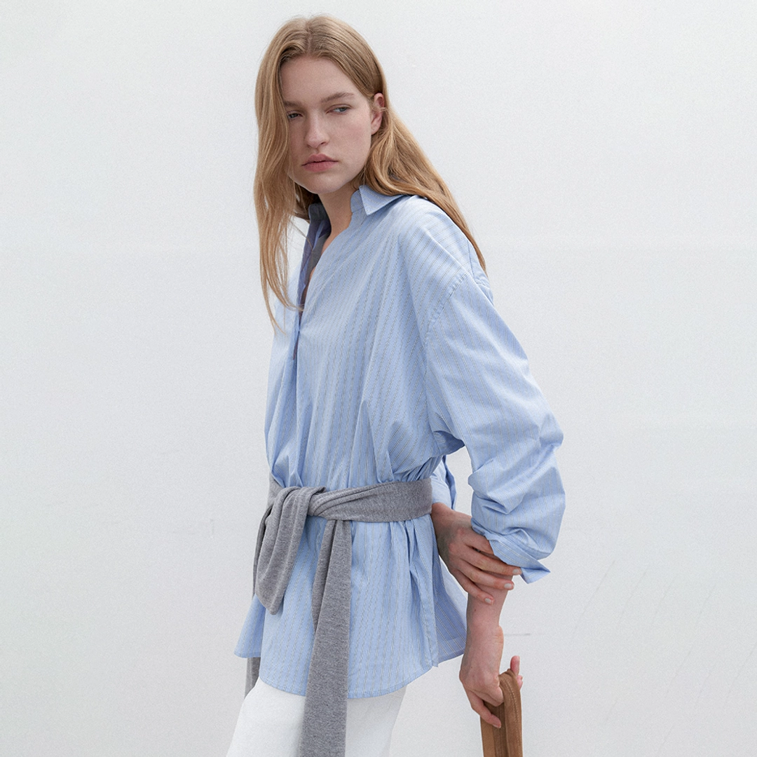 아뜰리에 나인 (BL-4373)STRIPE LOOSE FIT TUCK SHIRT 상품 이미지 2