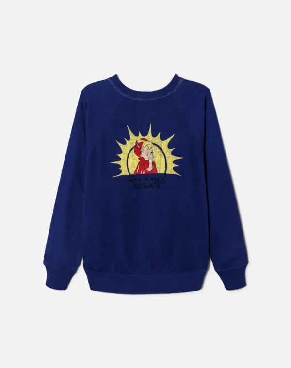 Upcycled "Ray of Sunshine" Sweatshirt - Dark Blue