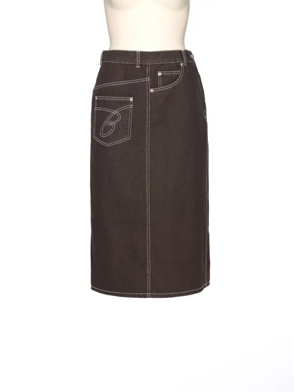 PS25 BROWN SIDE OPEN DENIM SKIRT