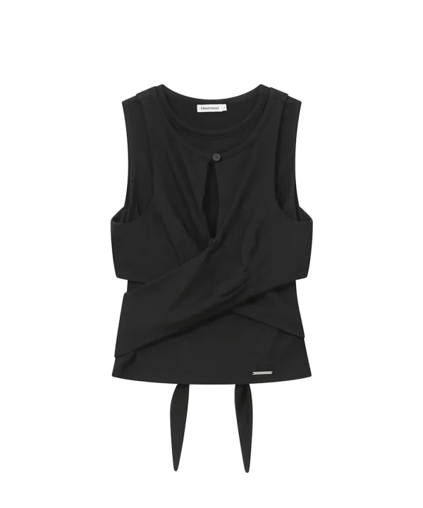 Tie-up layered sleeveless BLACK