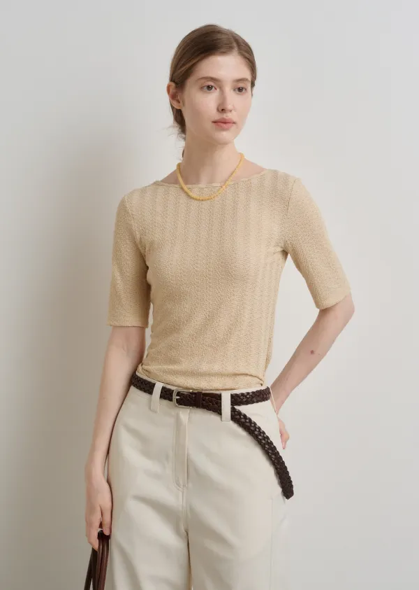 WAVE BOAT-NECK T-SHIRT (butter beige)