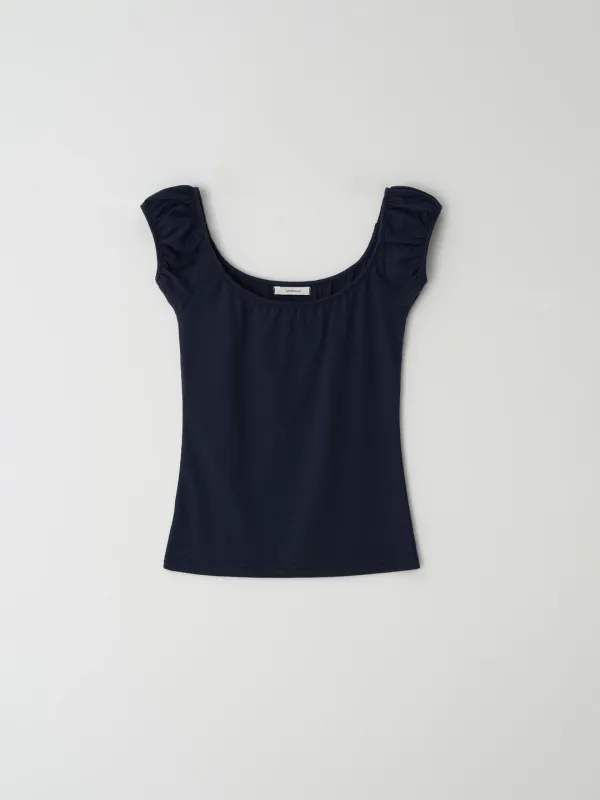 Shirring Scoop Neck Top (Navy)
