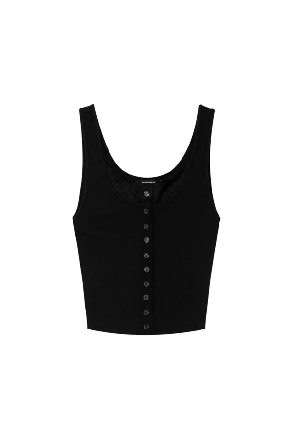 SCOOP NECK LACE TRIM SLEEVELESS TOP (BLACK)