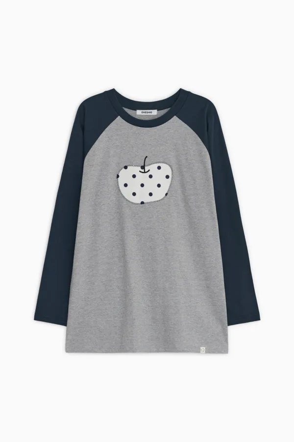 APPLE RAGLAN OVER FIT LONG SLEEVE, GRAY