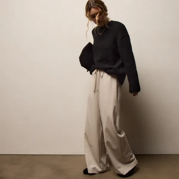 Stretch Wool Wide Leg Pant - Flax