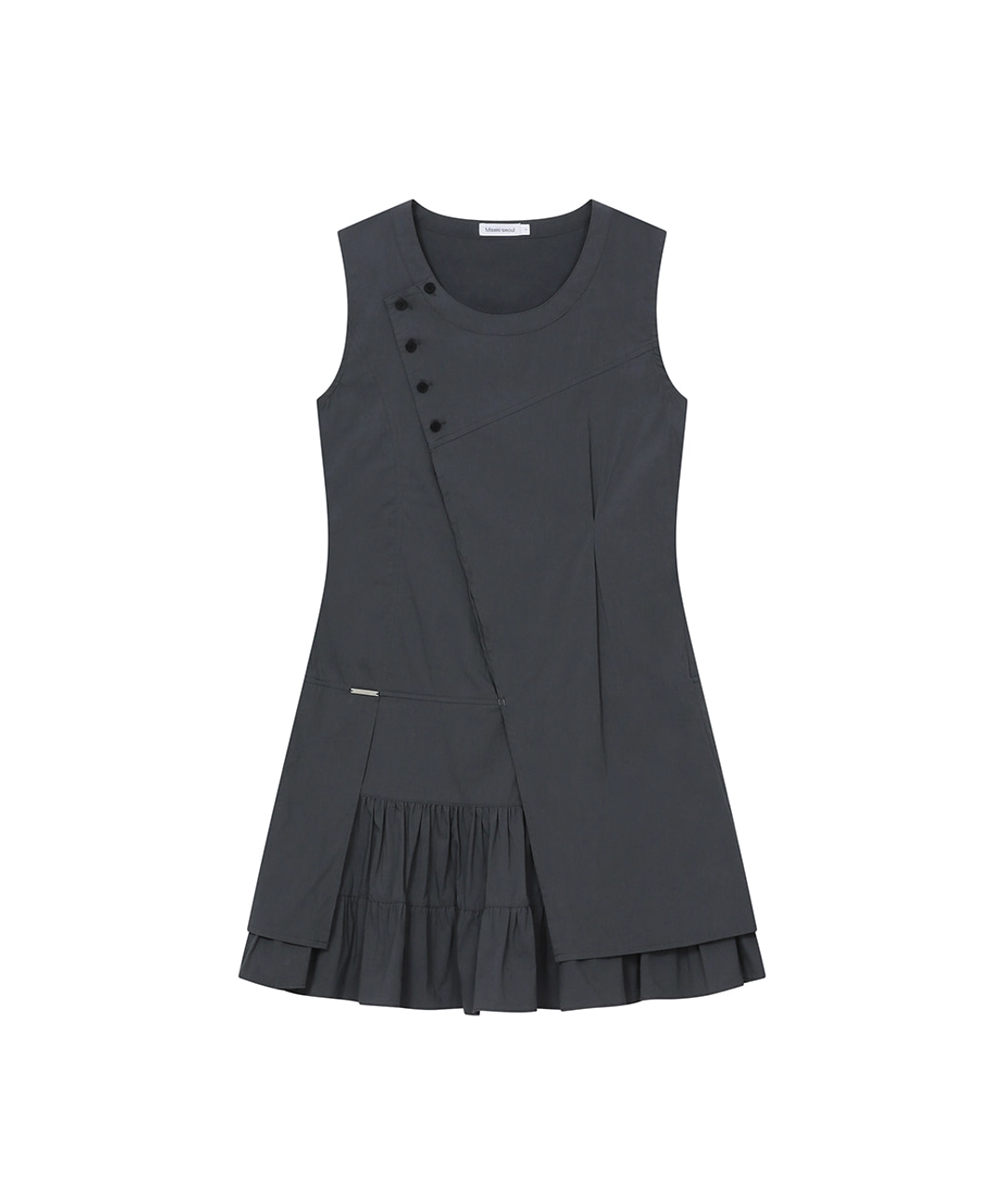 미세키서울 [Hannah X Misekiseoul] Hannah ruffle layered midi onepiece CHARCOAL 상품 이미지 1