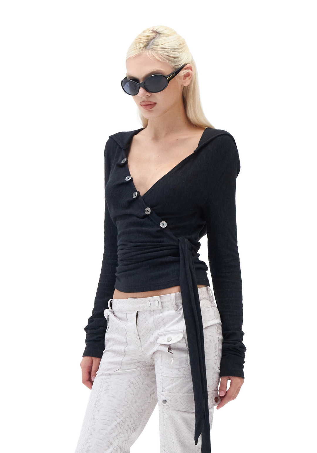 힐다 Layered Wrap Hood Top [Black] 상품 이미지 1