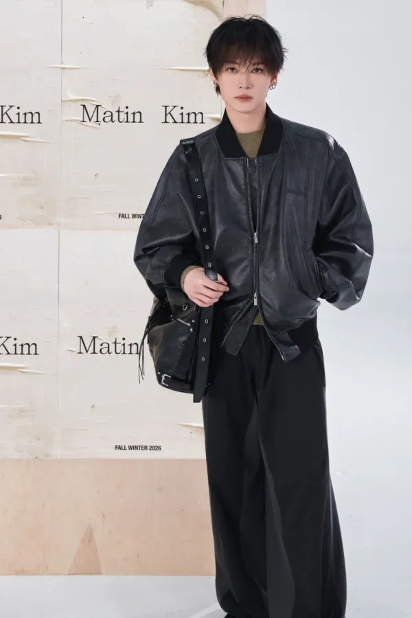 FAUX LEATHER RIB COLLAR BLOUSON FOR MEN IN BLACK