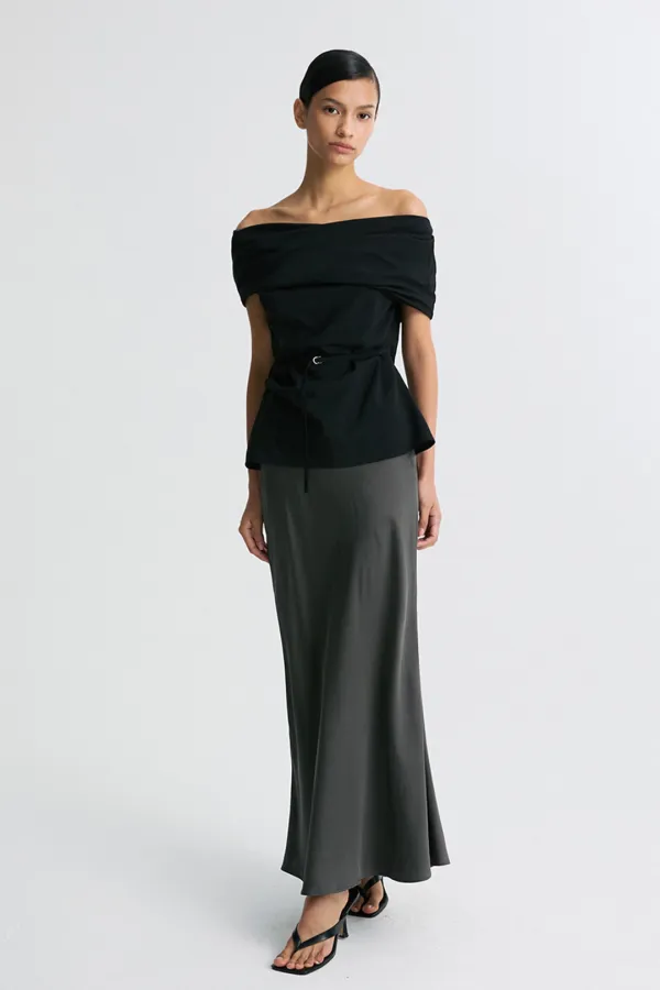 OFF SHOULDER BELTED BLOUSE BLACK