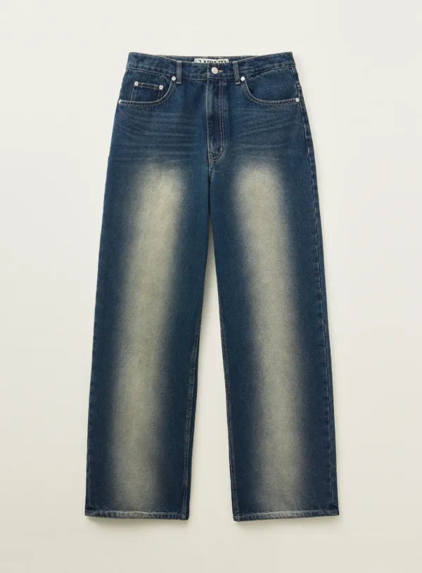 Brooklyn Newtro Wide Washed Denim Pants - Retro Blue