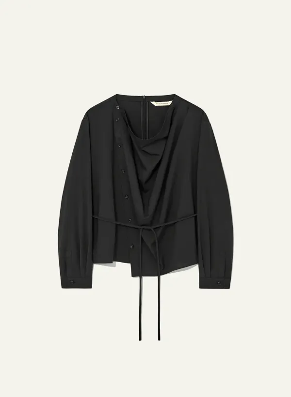 [RESTOCK] Draped Allen Blouse Charcoal (Merino Wool)