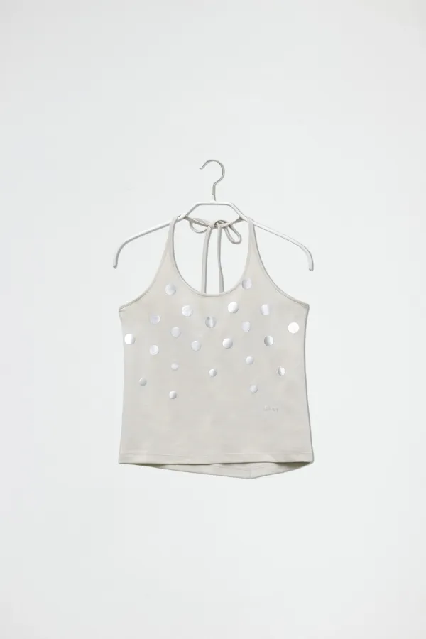 SILVER DOT HALTER NECK TOP - IVORY