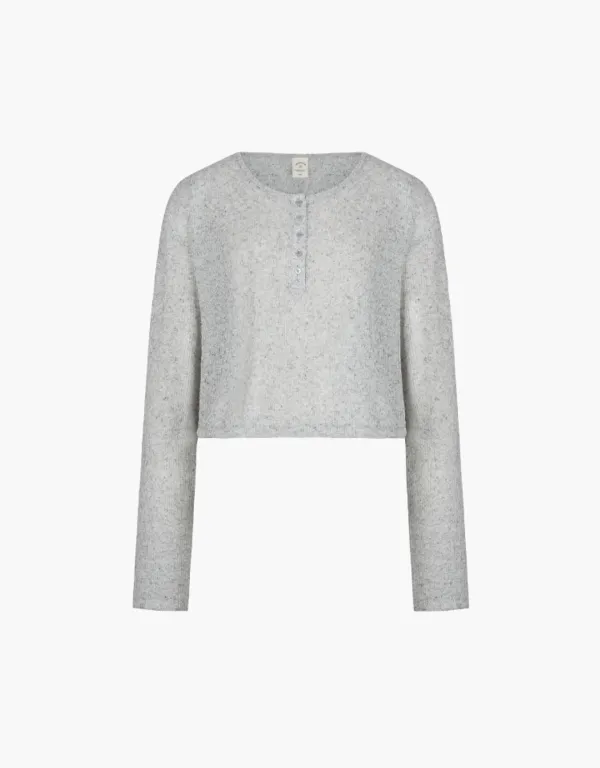 skashi henley crop knit - melange grey