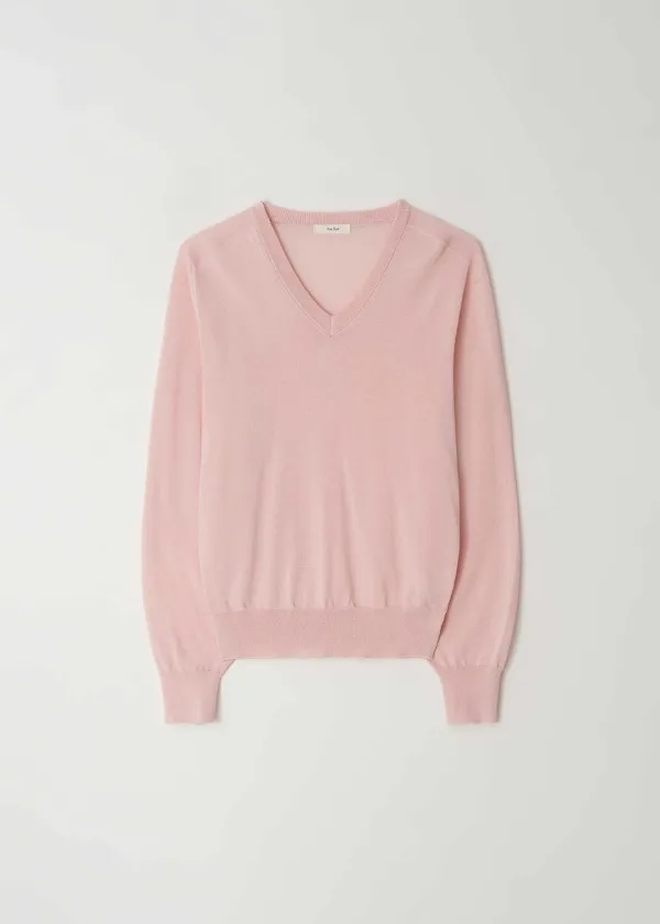 Wholegarment Cotton V-Neck Knit(Light Pink)
