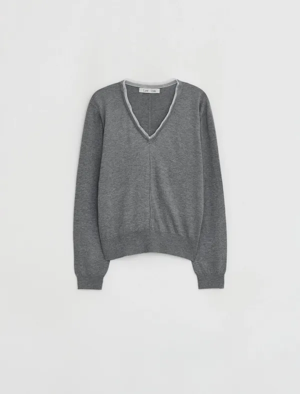 SHEER NECK LINE KNIT [GREY]