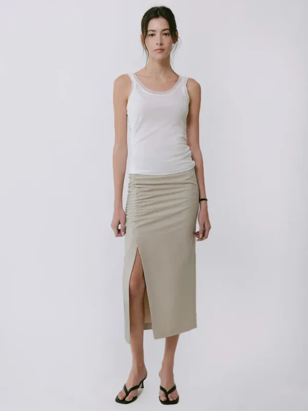 SARA SLIT SKIRT_BEIGE