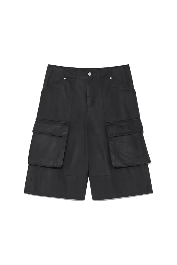 COATED COTTON BERMUDA PANTS FOR MEN IN CHARCOAL