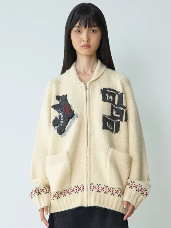 Symbol Cowichan Knit Zip Up [Ecru]