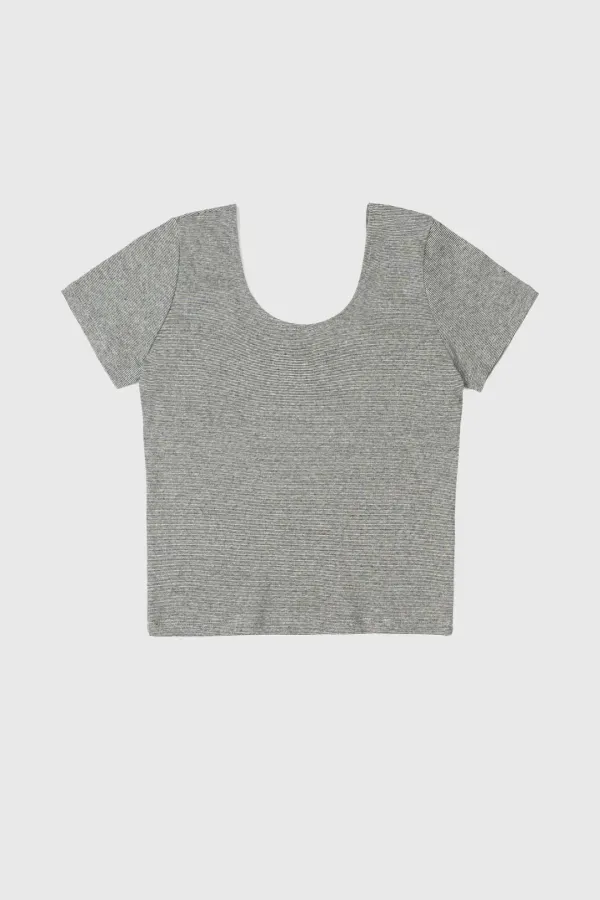 STRIPE SLIM U-NECK TOP