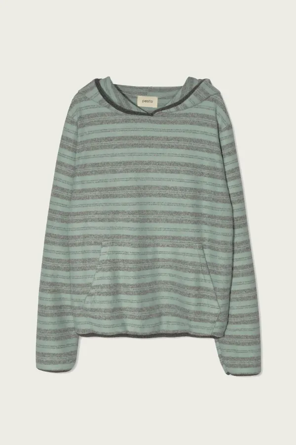 STRIPE SWEAT HOODED TOP TEA
