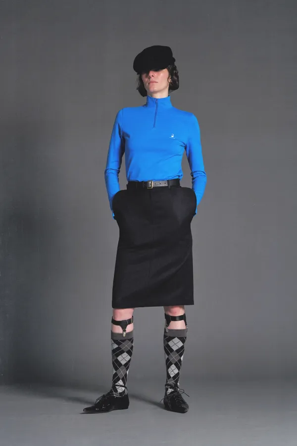 PF26 NAVY STRUCTURED PANEL SKIRT