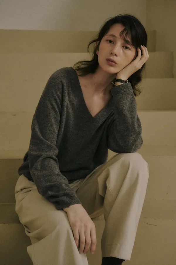 SOREL WHOLEGARMENT V-NECK KNIT_GRAY