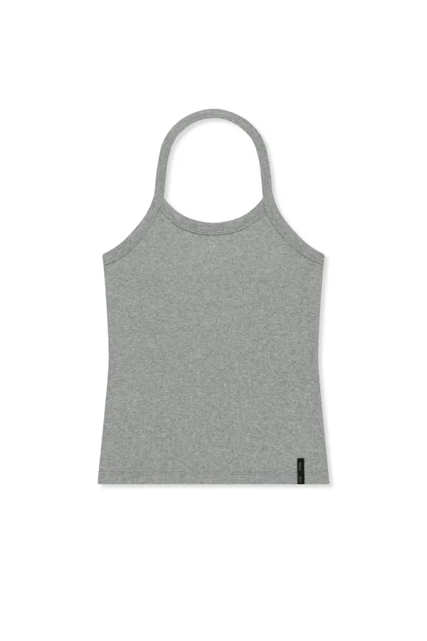 LABEL DETAIL HALTER TANK TOP IN GREY