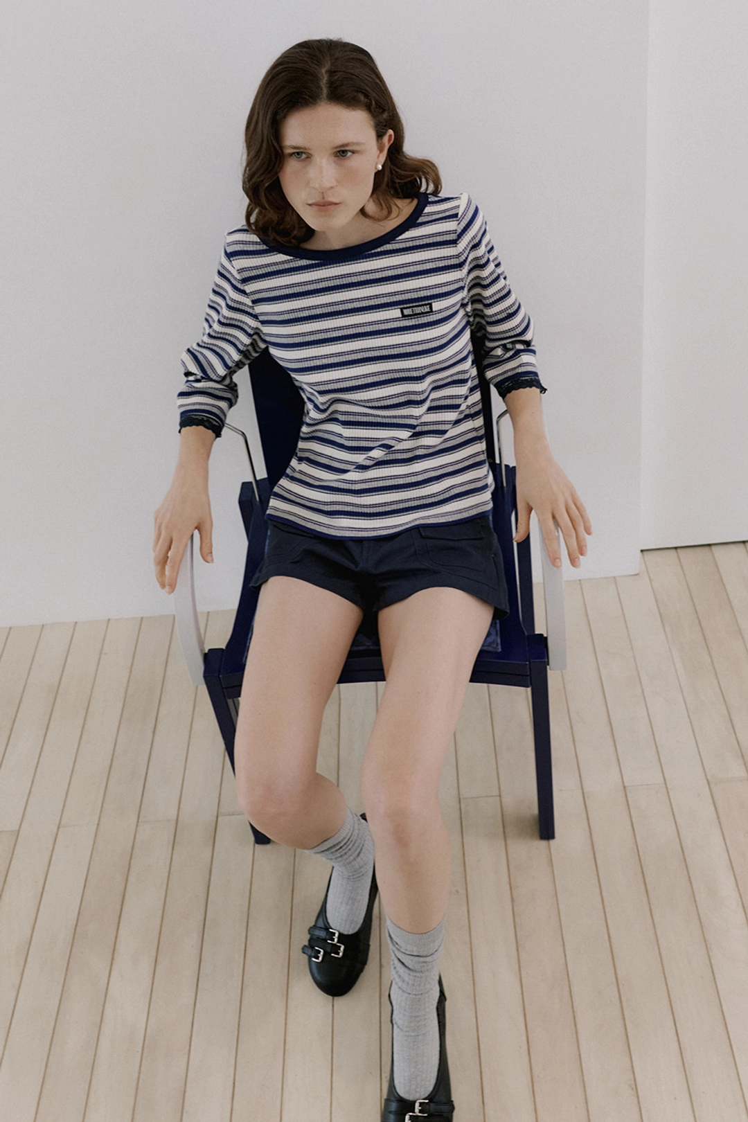 모어댄라이크 BOATNECK STRIPE TEE - NAVY 상품 이미지 1