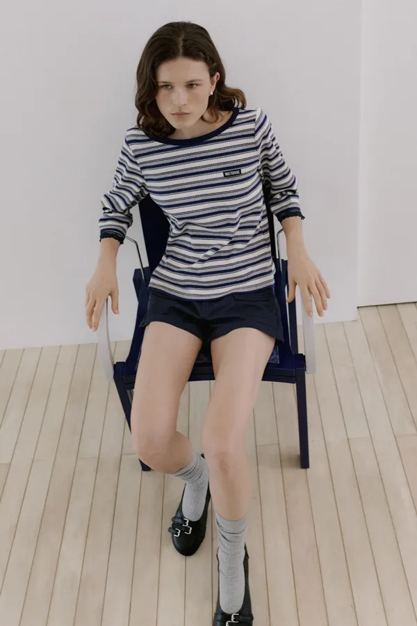 BOATNECK STRIPE TEE - NAVY