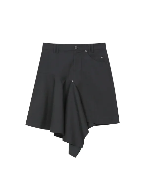 [레이 PICK] One side draped midi skirt CHARCOAL