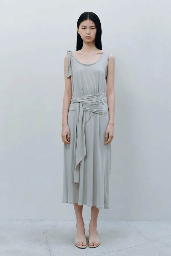 2WAY TIE SLEEVELESS DRESS, BEIGE GRAY