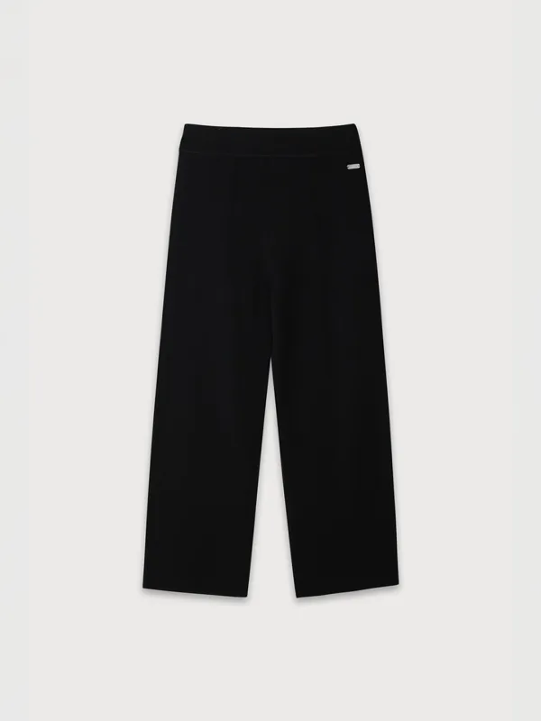 [ESSENTIEL][Wool 100%] MER Merino Wool Semi-Wide Knit Pants_Black