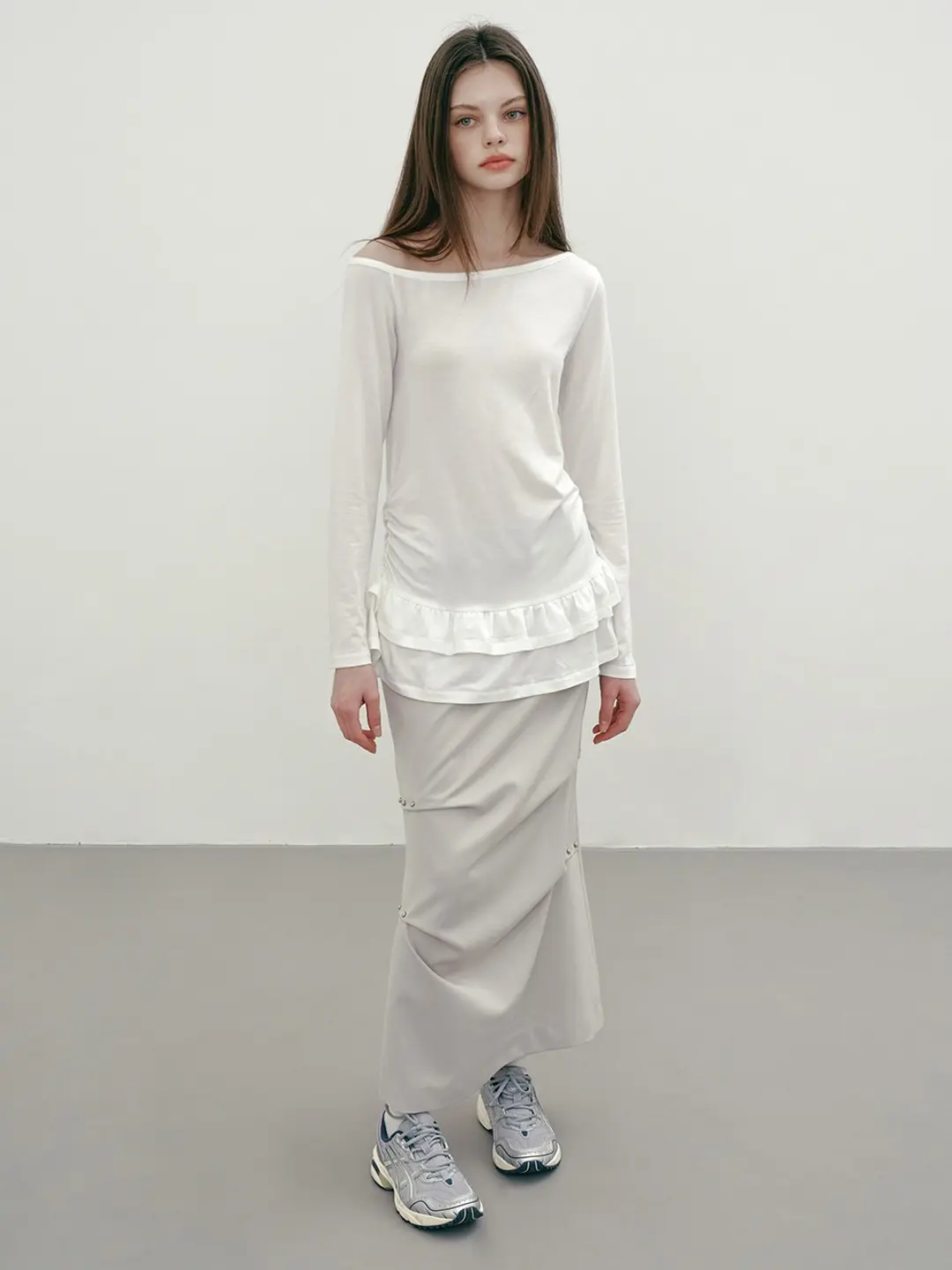마가린핑거스 RIVET LONG SKIRT (LIGHT GREY) 상품 이미지 2