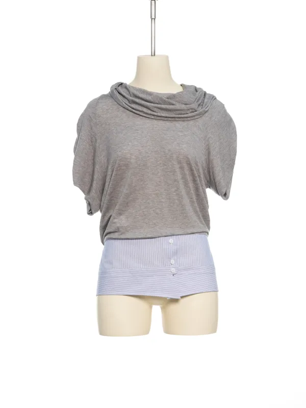 PF25 LIGHT GRAY SHIRT COLLAR HEM TOP