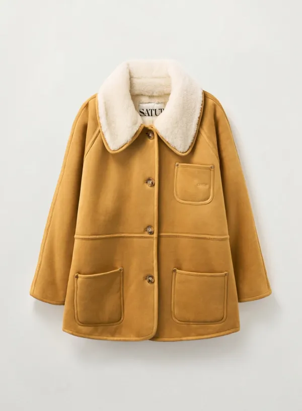 (W) Synthetic Shearling Loose Fit Jacket - Light Beige
