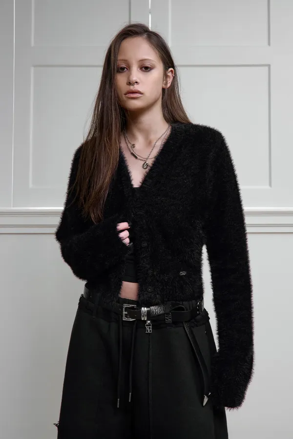Crop Knit Cardigan [ Black ]