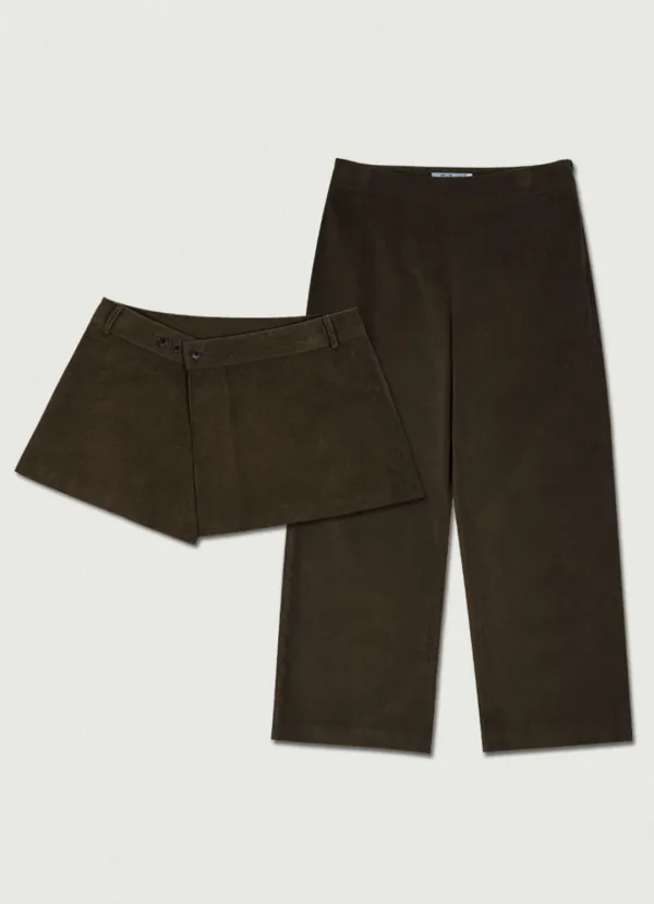 Corduroy Skirt Pants [brown]