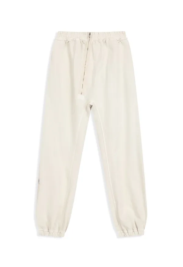 CURVED ZIP SWEAT PANTS, CREAM