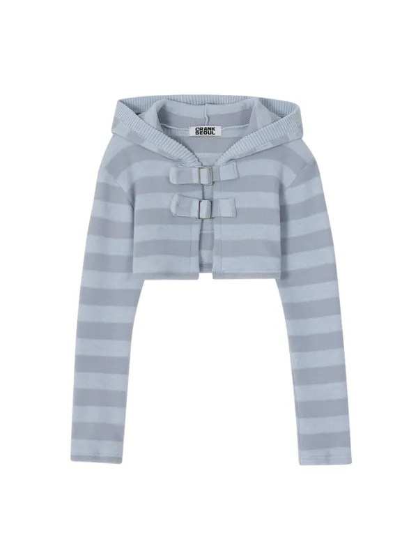 STRIPED BUCKLE HOODED BOLERO_SKY BLUE