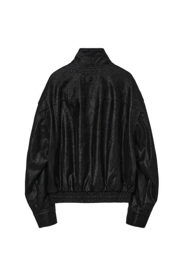 FAUX BOMBER LEATHER JACKET IN BLACK