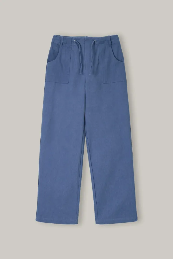 PT015 Embossed String Wide Pants (Navy)
