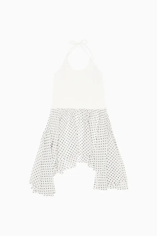 LAYERED HALTER DRESS, DOT IVORY