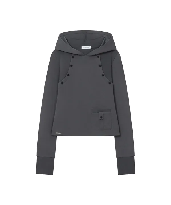 [레이 PICK] Double placket slim hoodie CHARCOAL