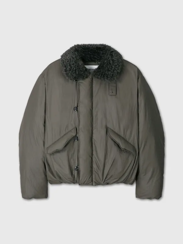 (W) SHEARLING COLLAR PUFFER BLOUSON_ OLIVE