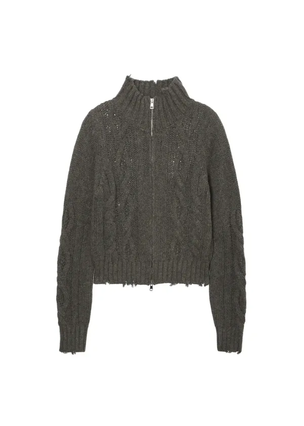 TWISTED ZIP-UP CARDIGAN (KHAKI)