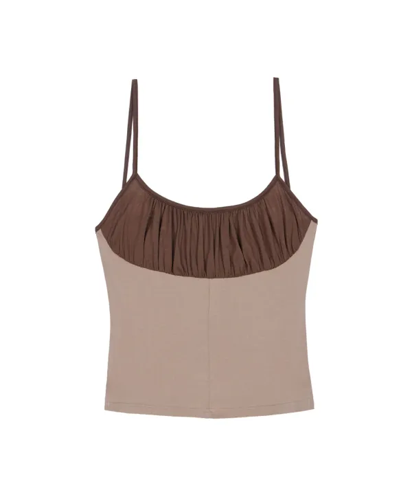 Two Color Shirring Sleeveless [Brown]