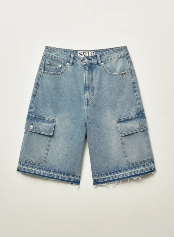 Cargo Bermuda Denim Shorts - Light Blue