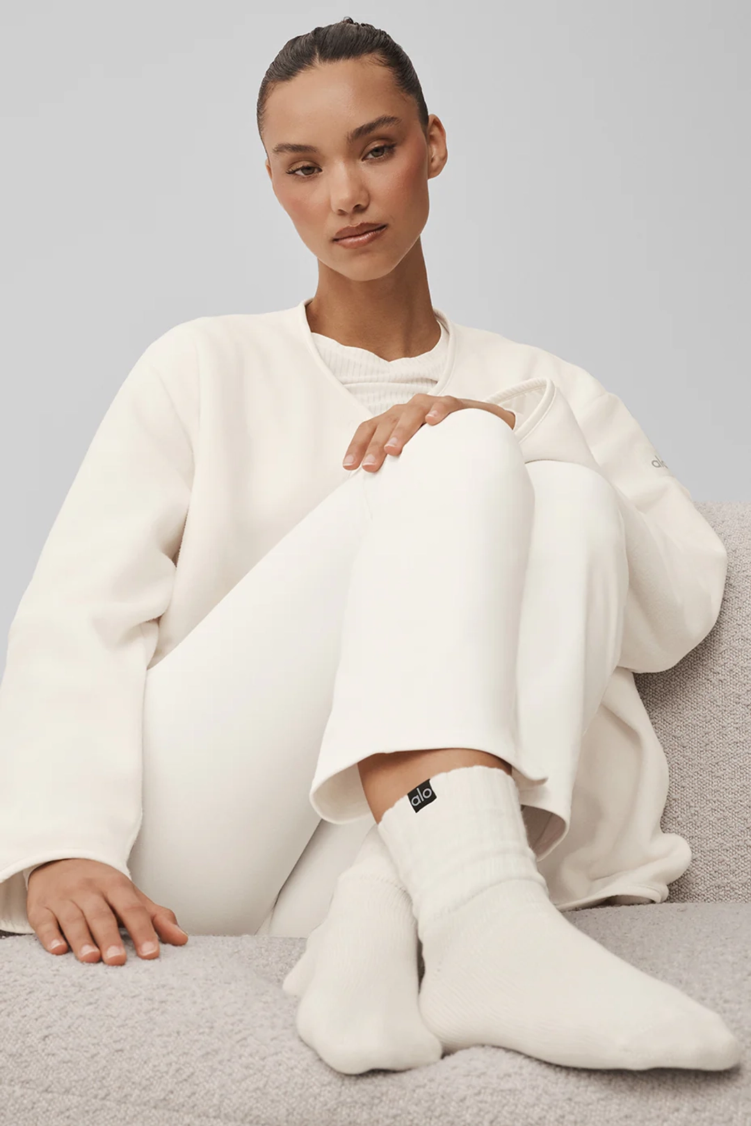알로요가 Unisex Half-Crew Scrunch Sock - Ivory 상품 이미지 2