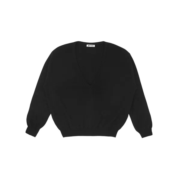 Deep V Neck Knit Top (ebony black)
