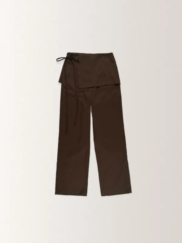 TIE WRAP SLACKS PANTS [ DEEP BROWN ]